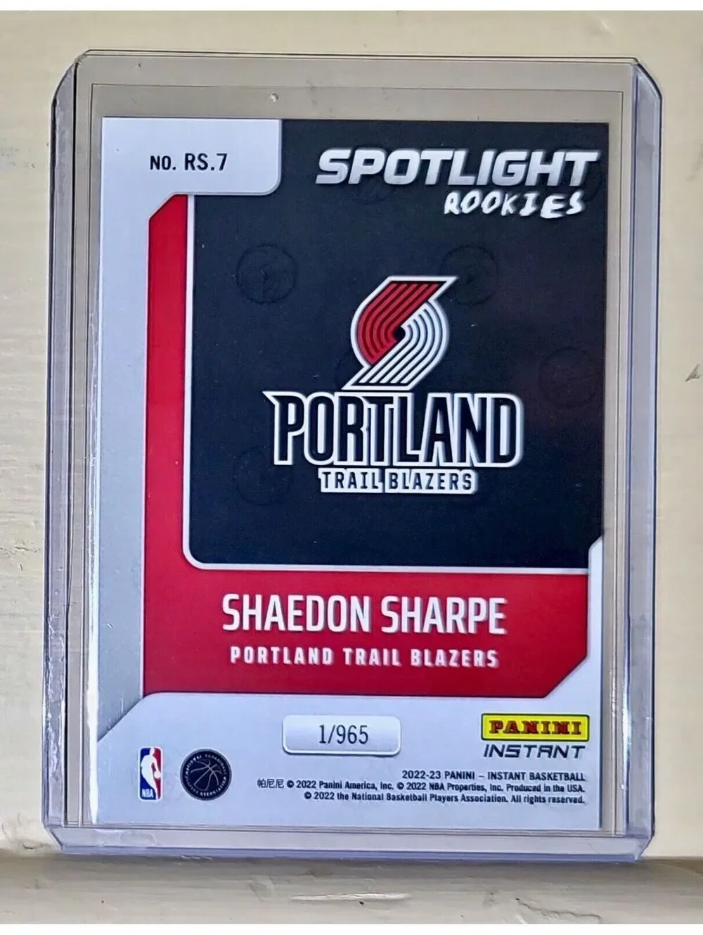 Shaedon Sharpe 2022-23 Panini NBA #7 Spotlight Rookies Card 1/965